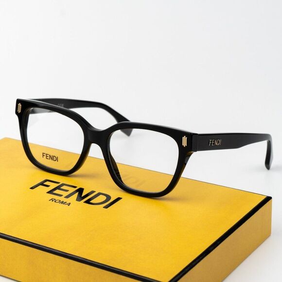 NEW Fendi FE50055I BOLD 001 Shiny Black Unisex Geometric Eyeglasses - Picture 1 of 10